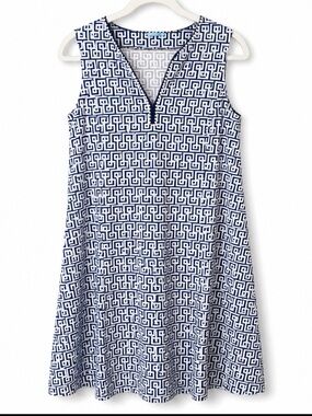J. MCLAUGHLIN Blue & White  Patterned Tunic Stretch Dress sz XL*